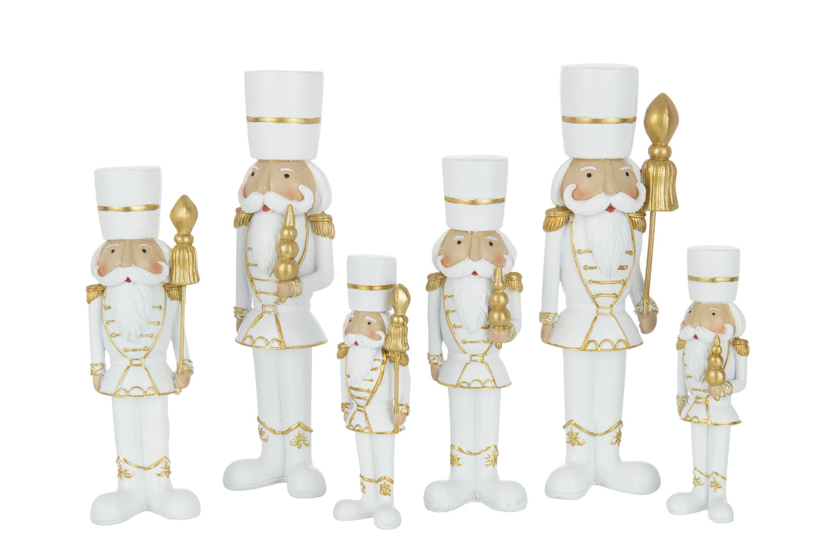 Nøddeknækker i hvid/guld resin, stor, sæt med 2, H 26 cm, J-Line