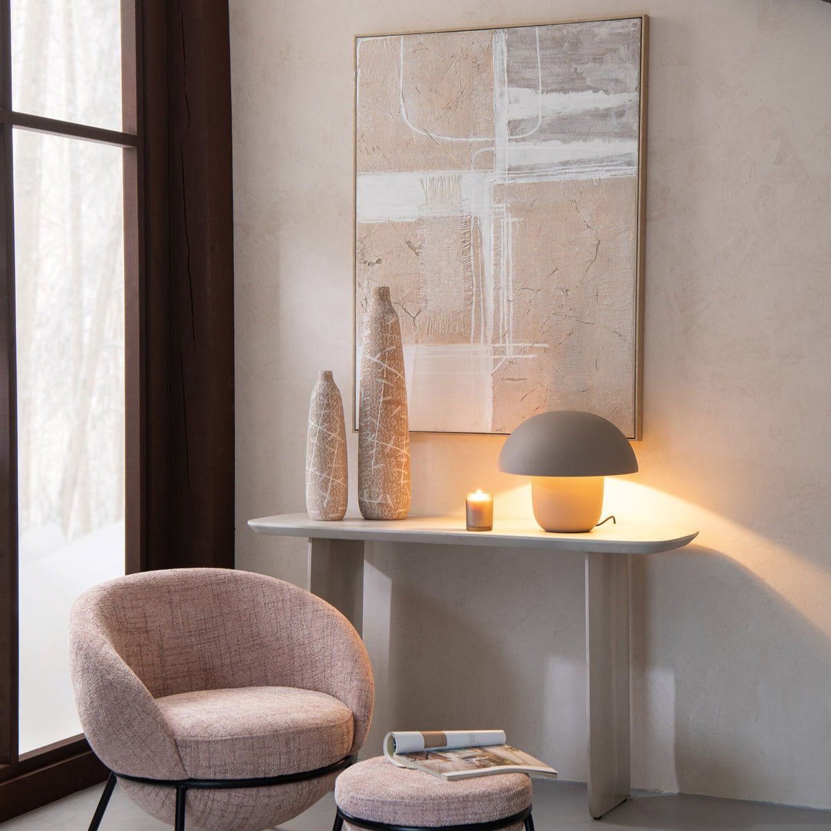 Bordlampe i metal, taupe, mellemstørrelse, J-Line