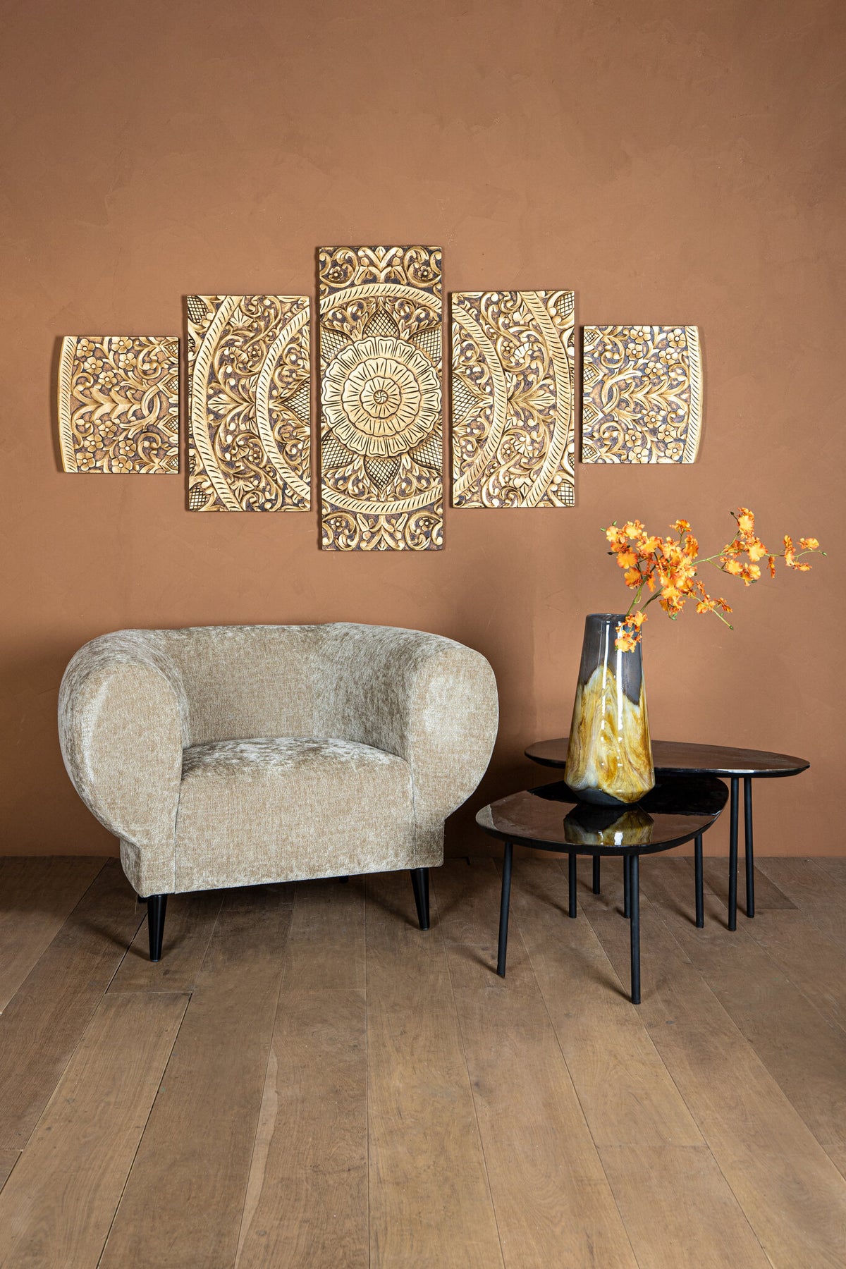 Vægpanel Sharlene - 180x90cm - MDF - Guld PTMD