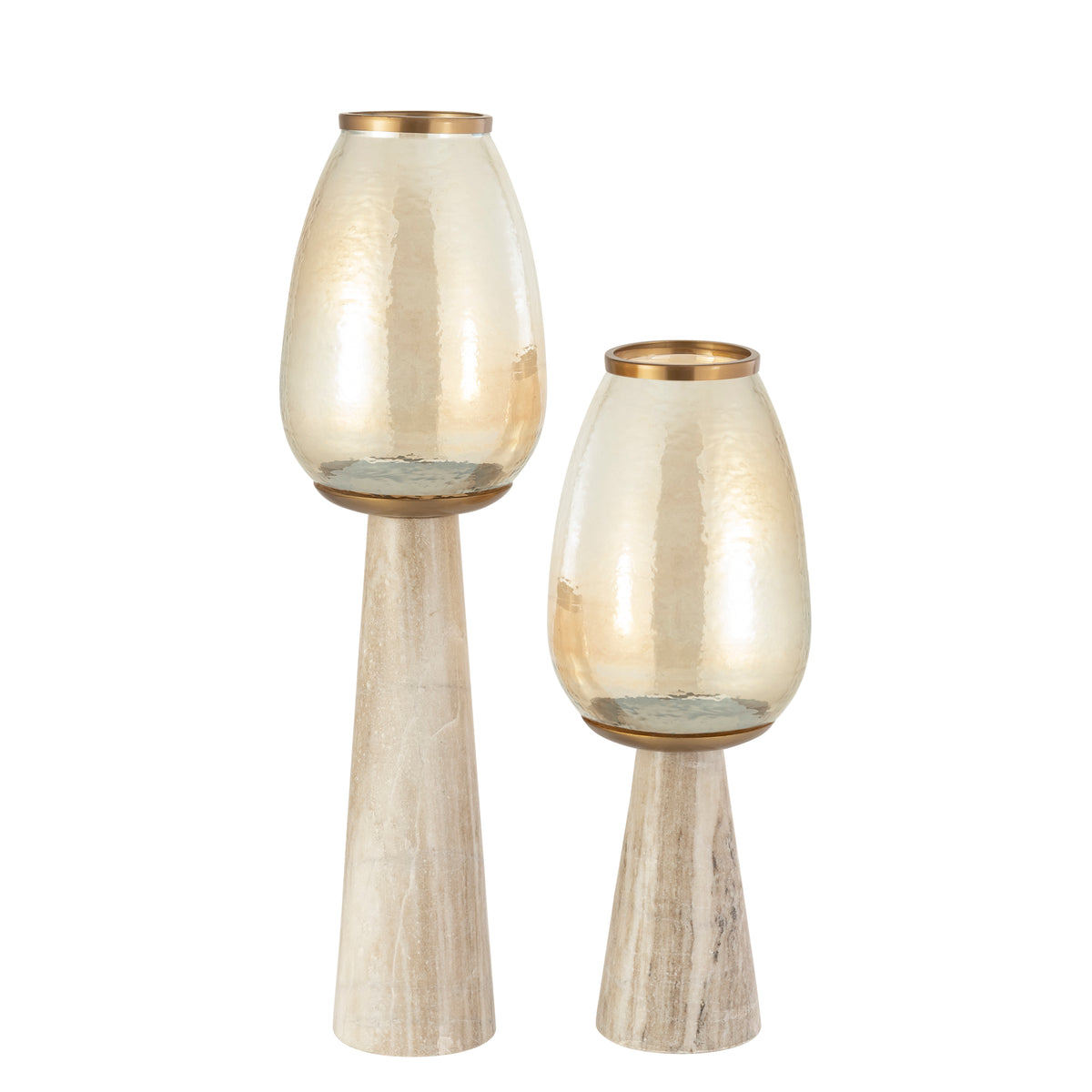 Berdand beige gulv-stormlygte med glas i kegleform, L PTMD