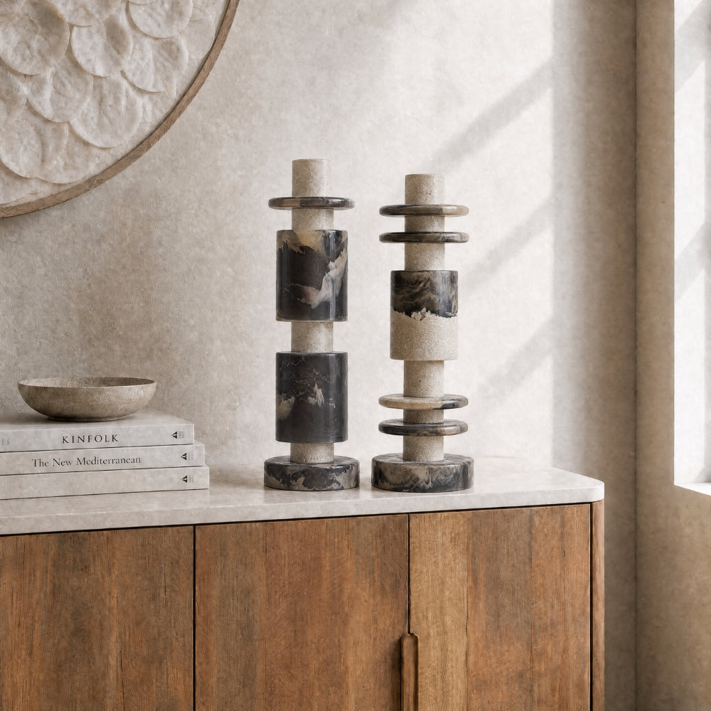 MUST Living Dekorativ Skulptur Alba Sort Creme Sæt med 2