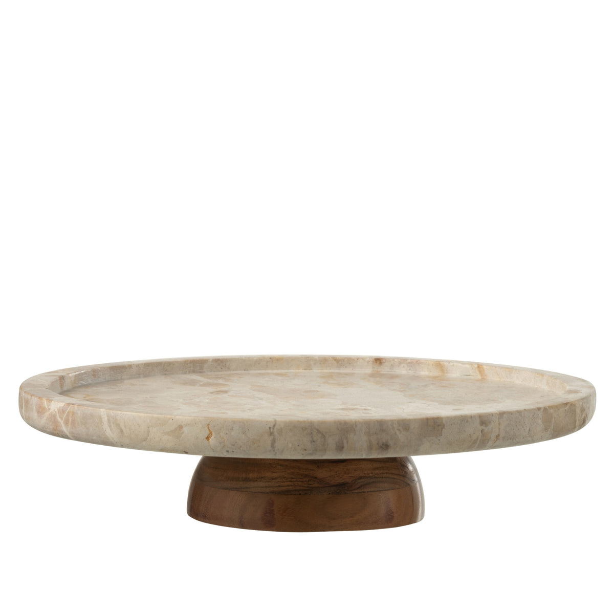 Rundt drejeligt serveringsfad i beige/naturfarvet marmor, J-Line