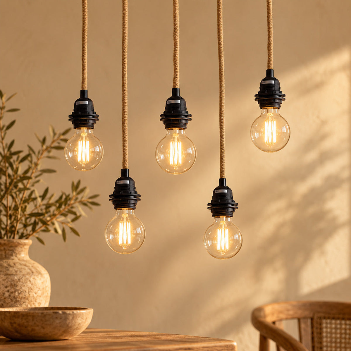Loftlampe med 5 fatninger Naturel Sort Bazar Bizar