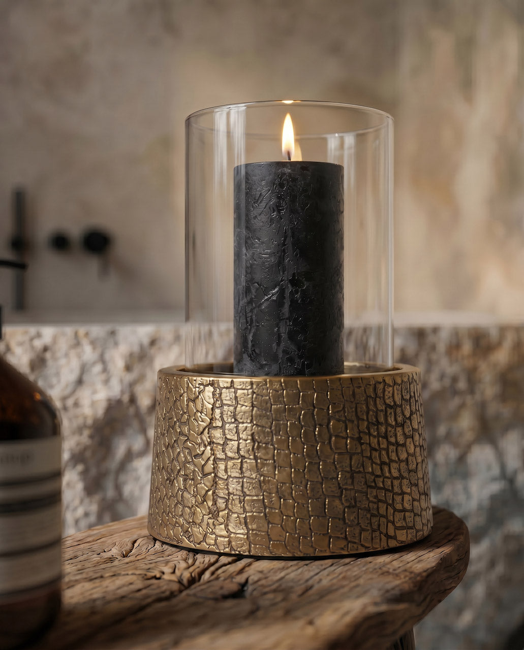 De Croco Lysholder med Glas - Messing - M Bazar Bizar