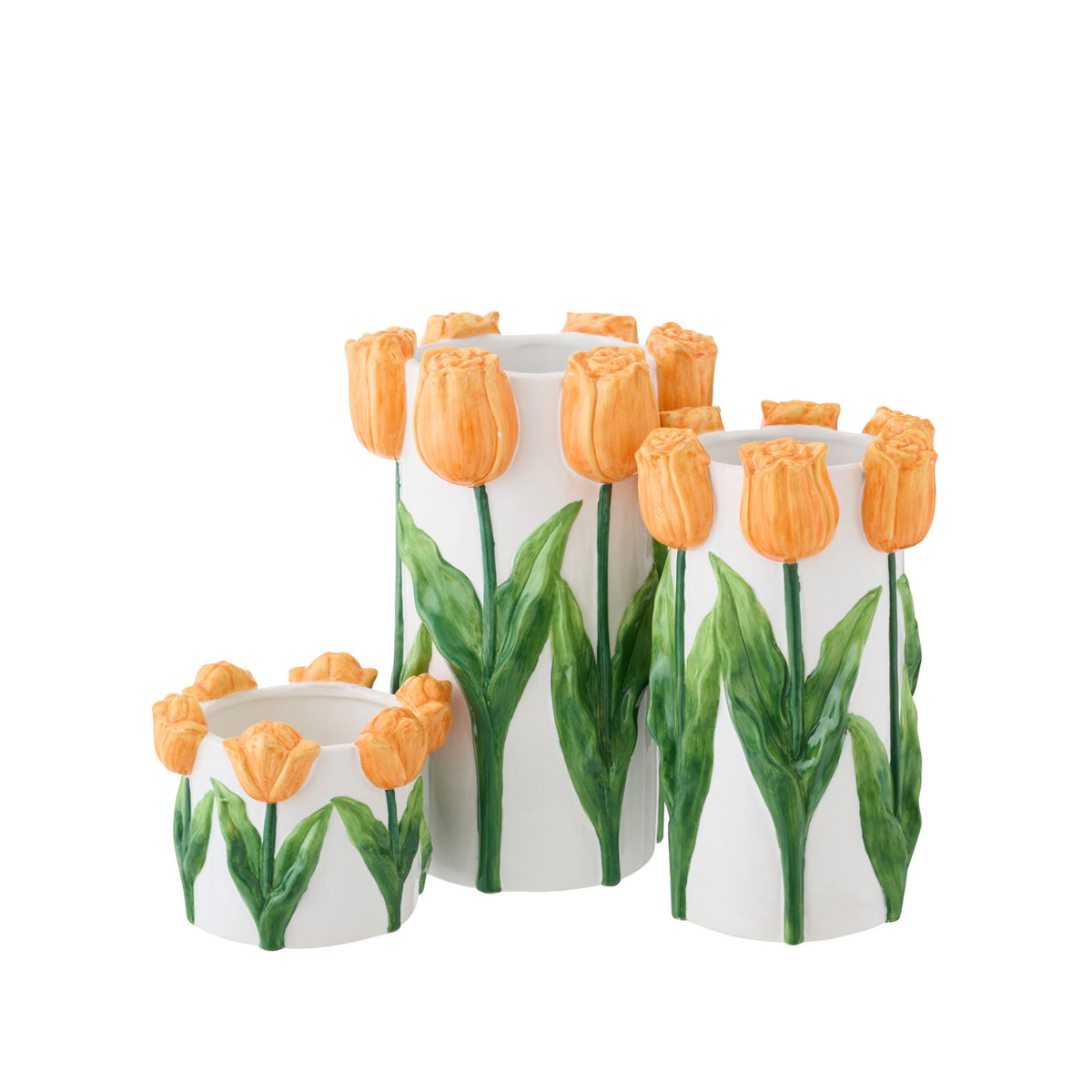 Tulipvase i keramik, hvid/orange, stor – J-Line
