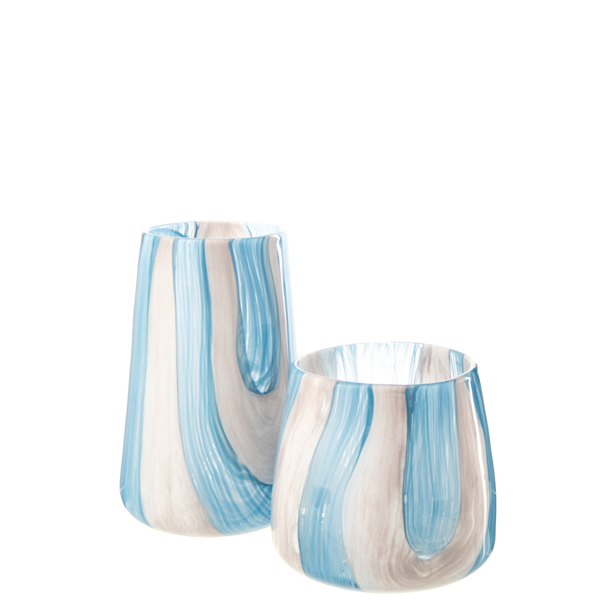 Stribet fyrfadsstage i glas, azurblå/hvid, small J-Line