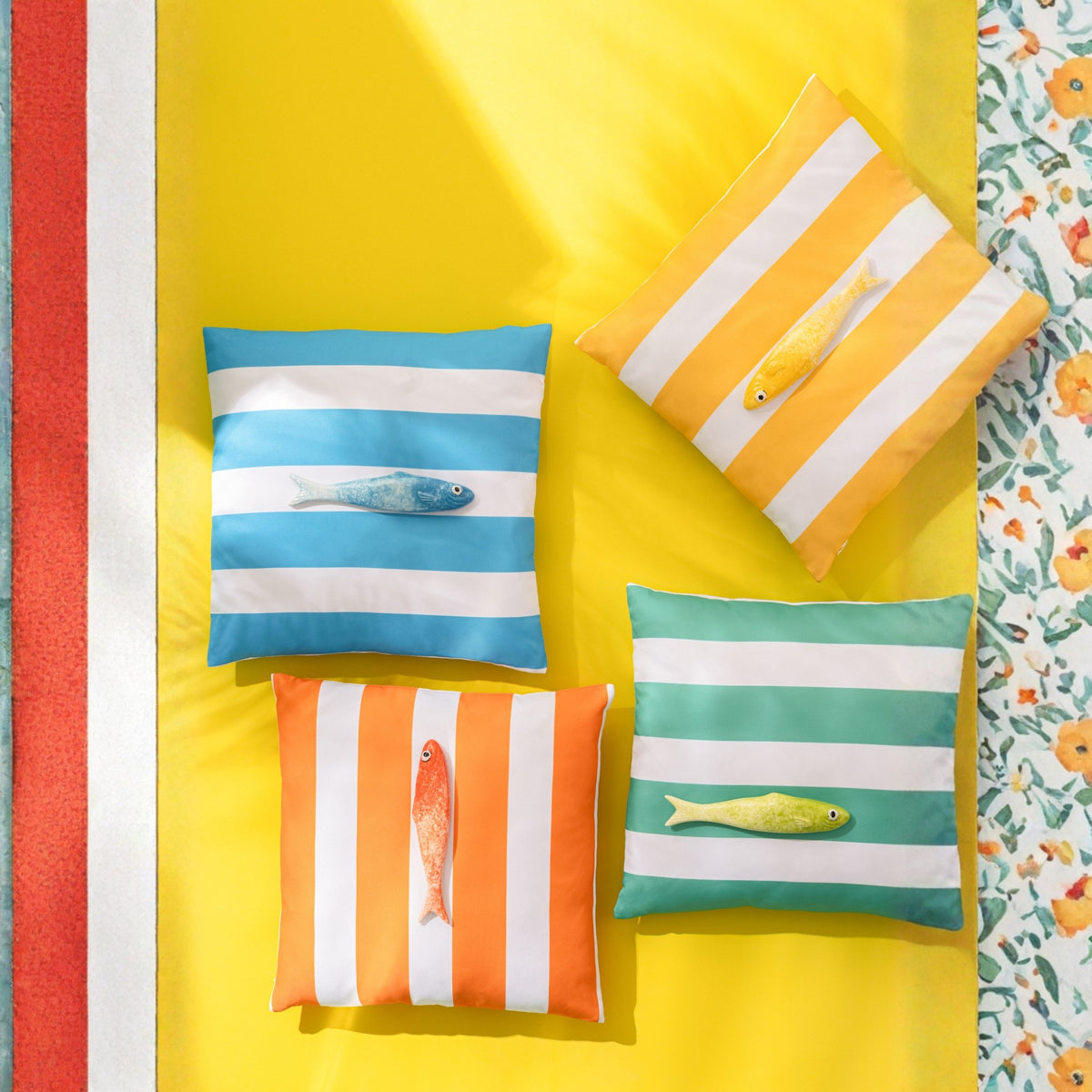 Pude Ude Firkant Stribet Polyester Multi Assortiment Fra 3 J-Line