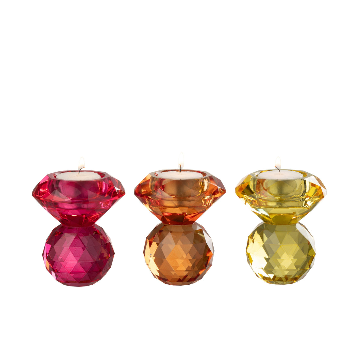 Lysestage i glas, gul/orange, sæt med 3, J-Line
