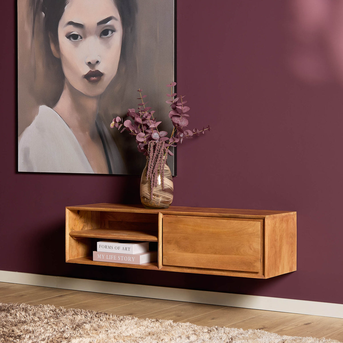 Svævende tv-møbel Ambiance i naturligt mangotræ, 120 cm, Starfurn