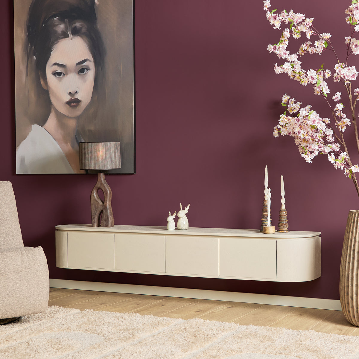 Svævende tv-møbel Ambiance i naturligt mangotræ, 120 cm, Starfurn