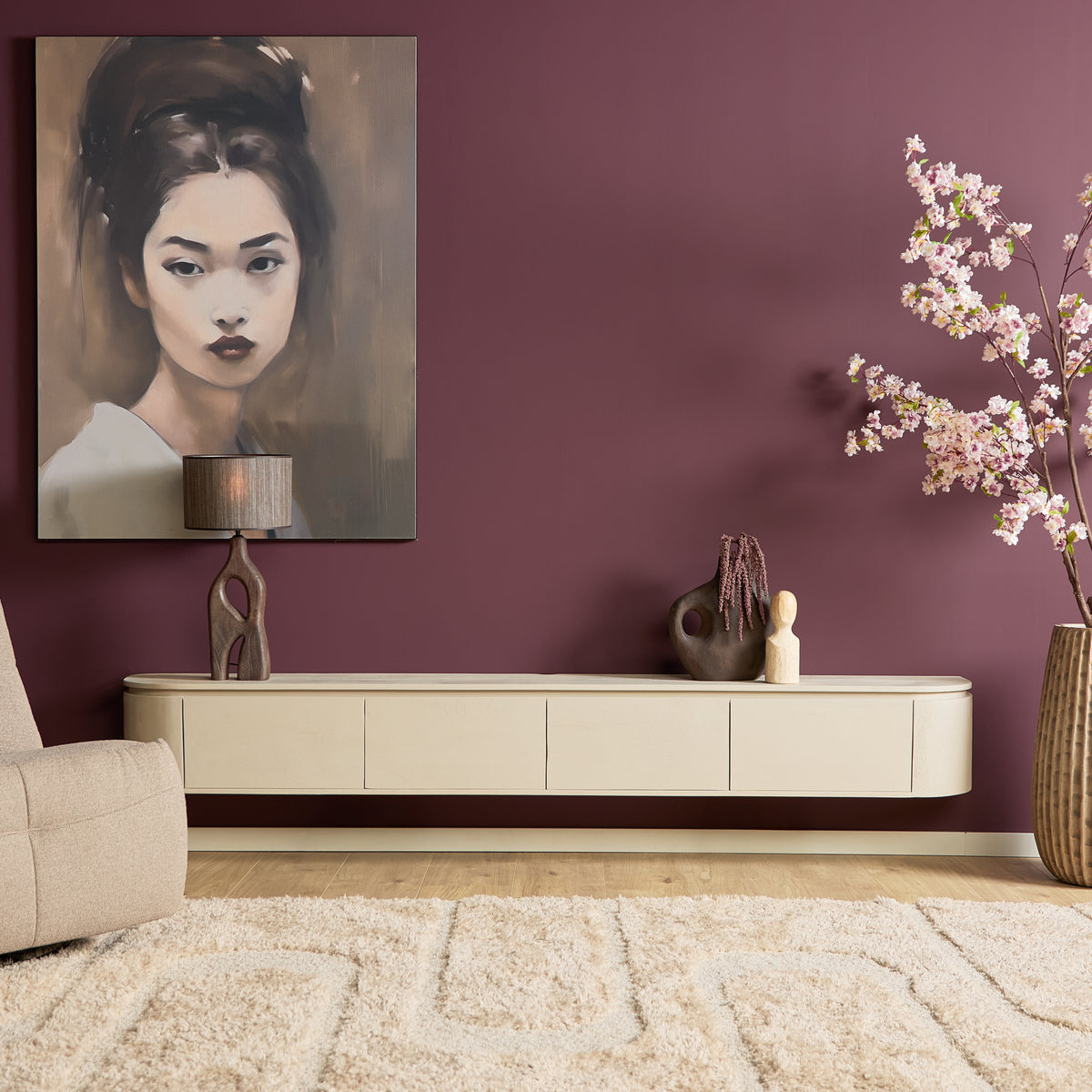 Svævende tv-møbel Ambiance i naturligt mangotræ, 120 cm, Starfurn