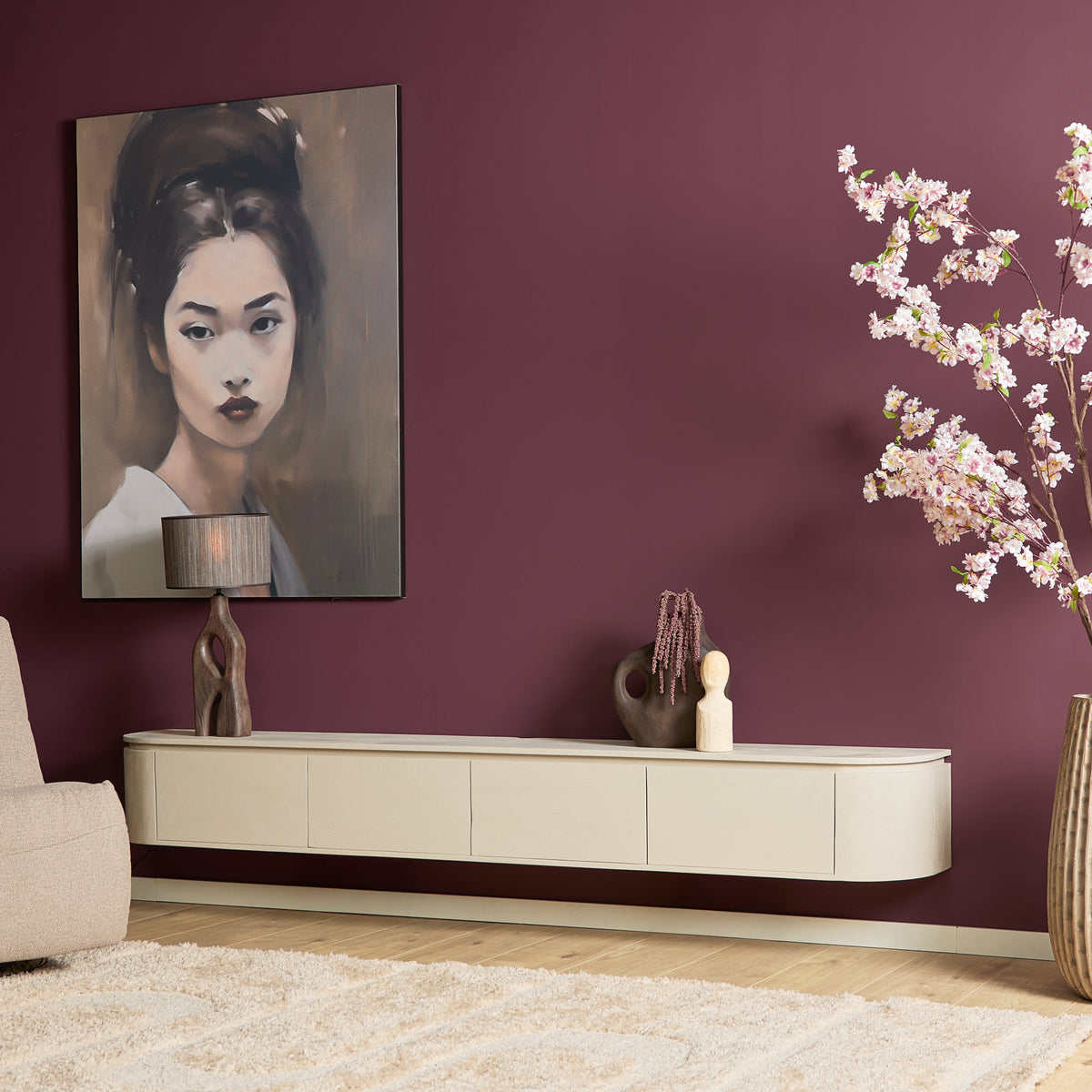 Svævende tv-møbel Ambiance i naturligt mangotræ, 120 cm, Starfurn