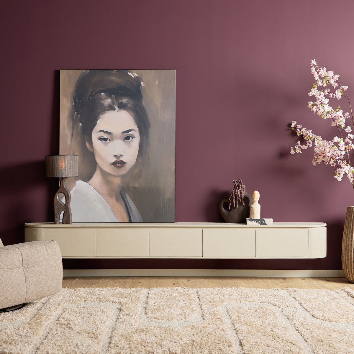 Svævende tv-møbel Ambiance i naturligt mangotræ, 120 cm, Starfurn