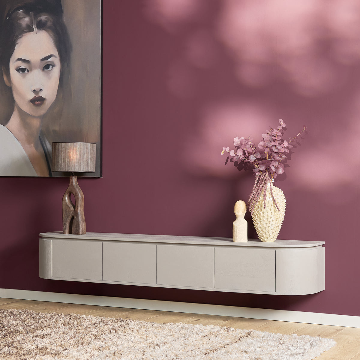 Svævende tv-møbel Ambiance i naturligt mangotræ, 120 cm, Starfurn