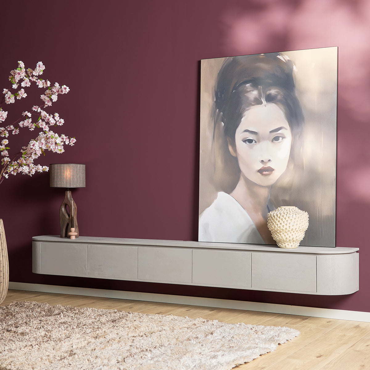 Svævende tv-møbel Ambiance i naturligt mangotræ, 120 cm, Starfurn