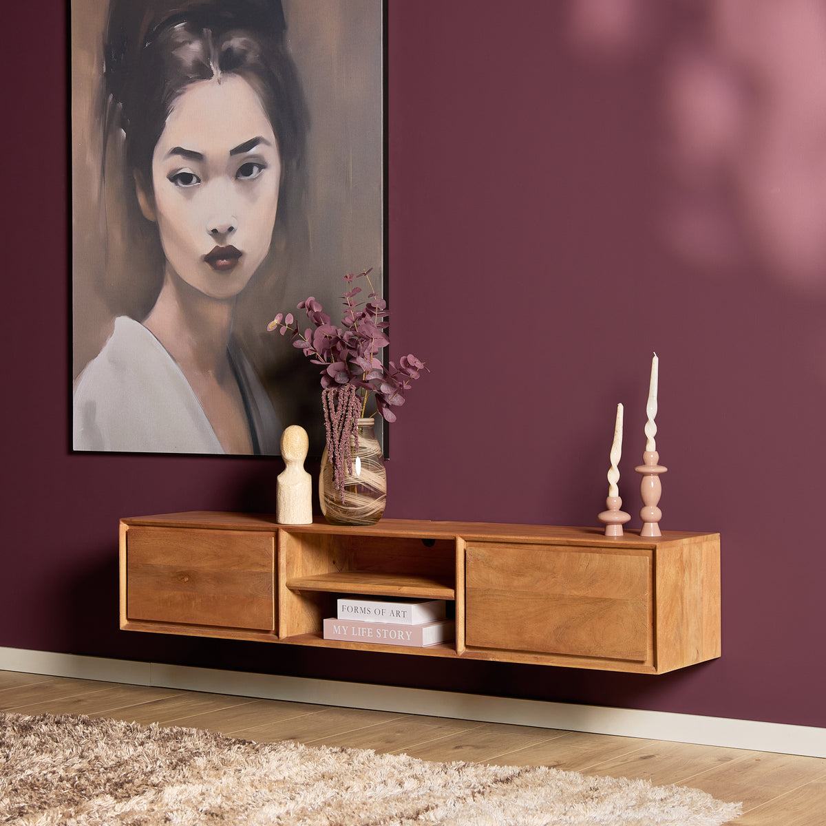 Svævende tv-møbel Ambiance i naturligt mangotræ, 120 cm, Starfurn