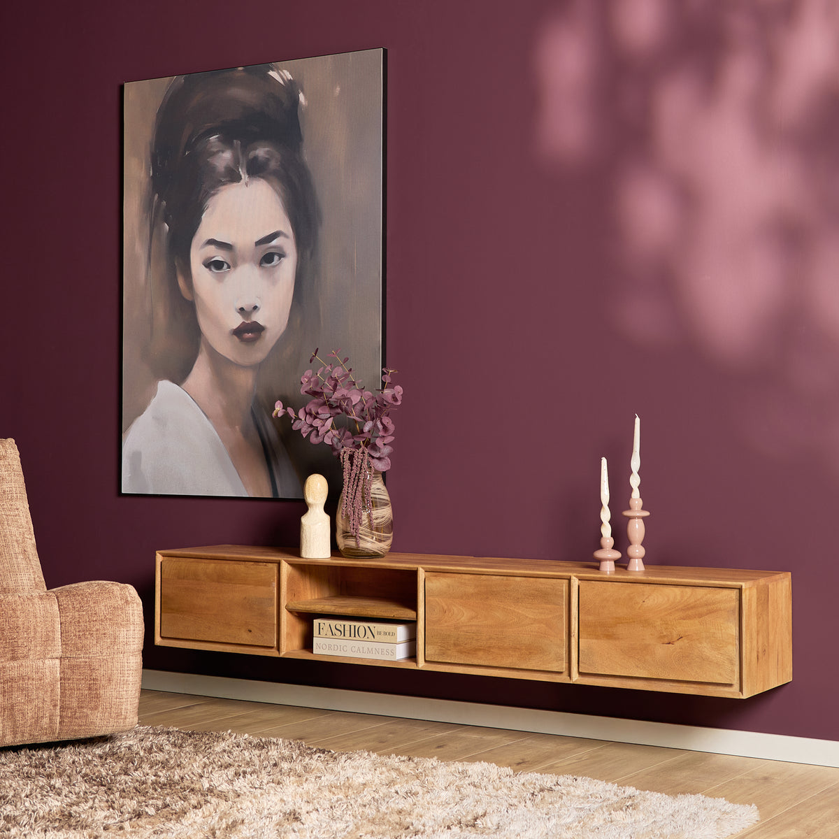 Svævende tv-møbel Ambiance i naturligt mangotræ, 120 cm, Starfurn