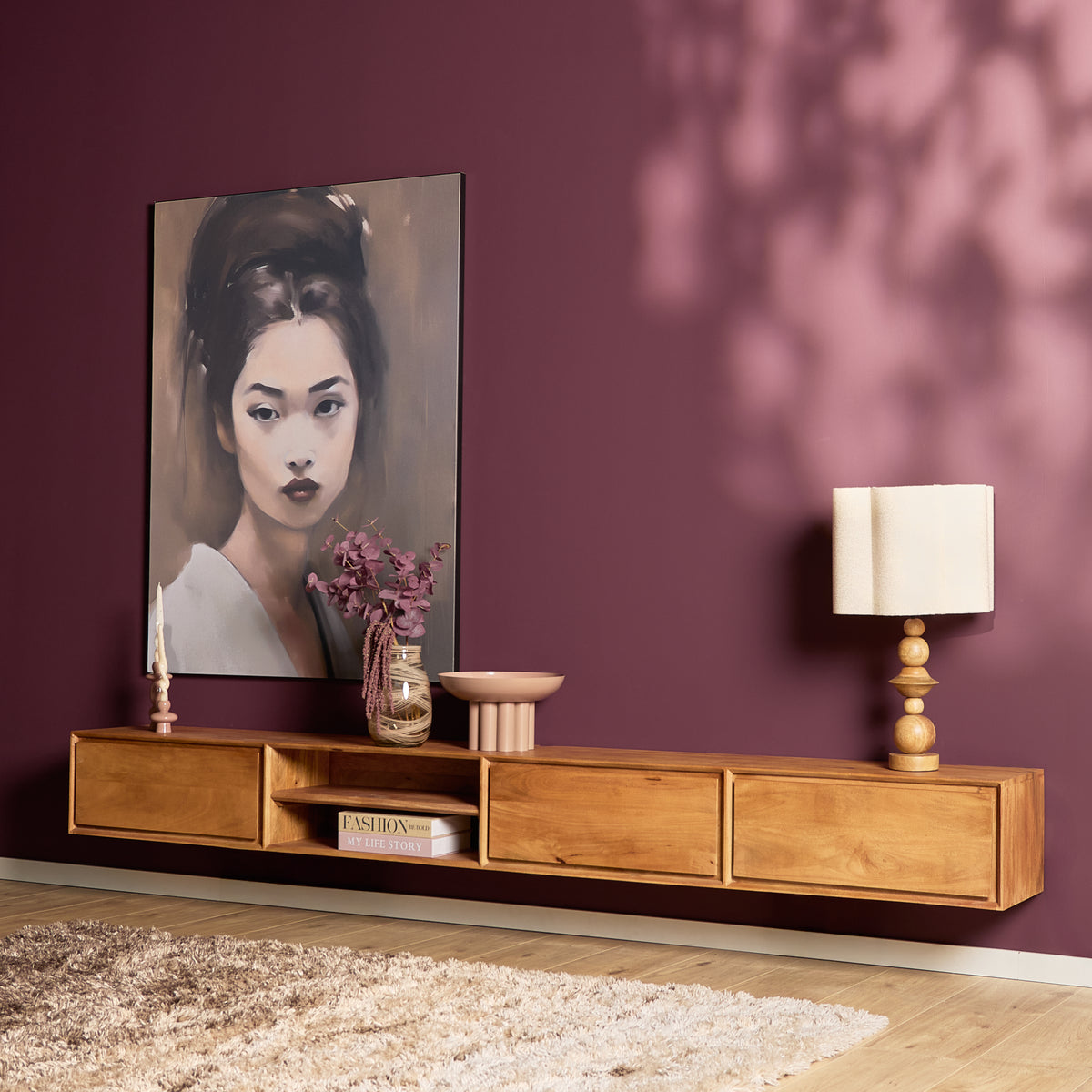 Svævende tv-møbel Ambiance i naturligt mangotræ, 120 cm, Starfurn