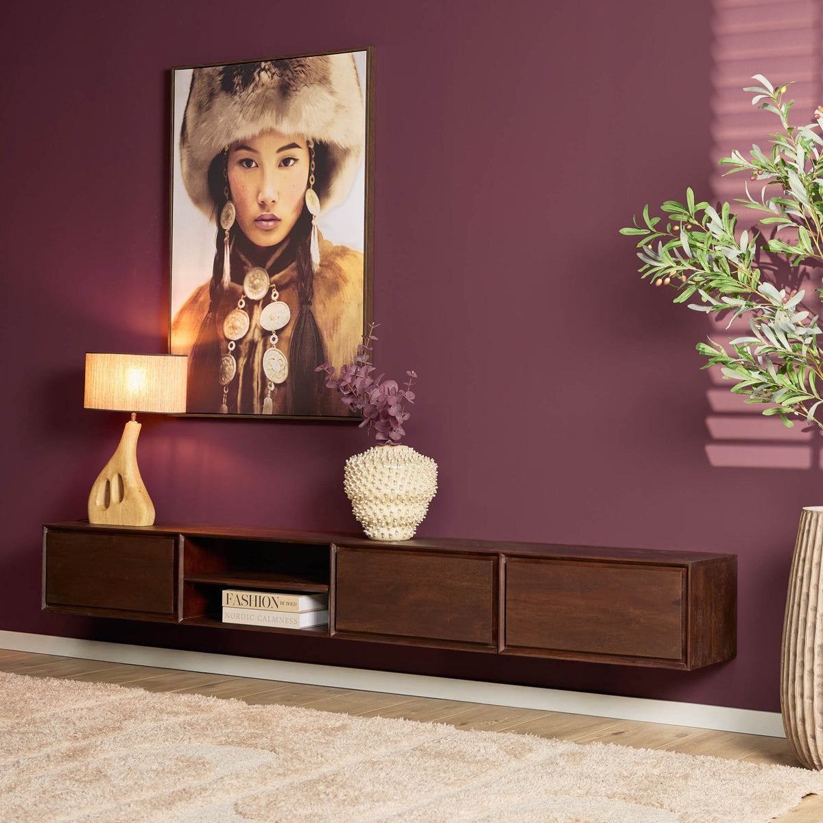 Svævende TV-møbel Ambiance mangotræ brun 240 cm Starfurn