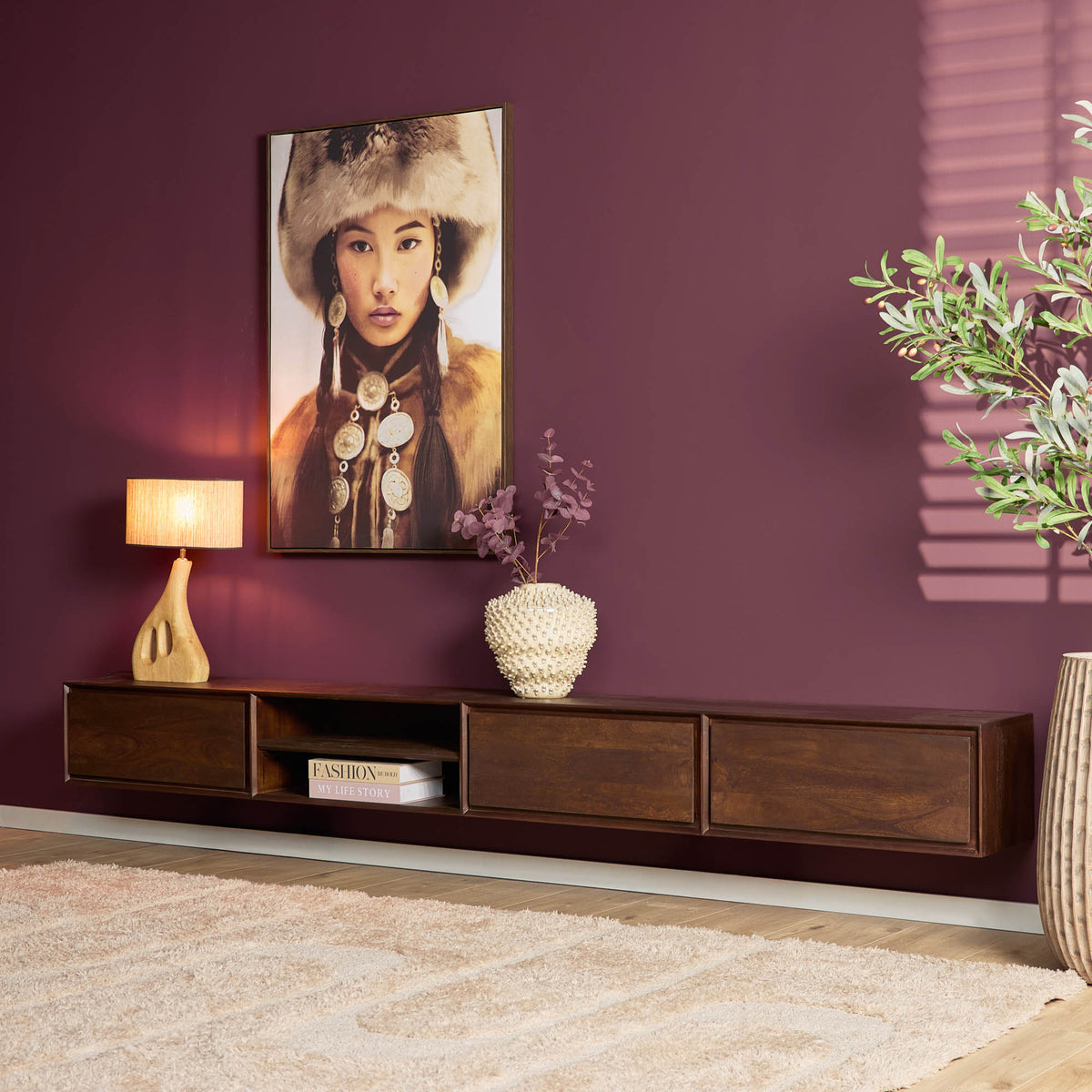 Svævende tv-møbel Ambiance mangotræ brun 280 cm Starfurn