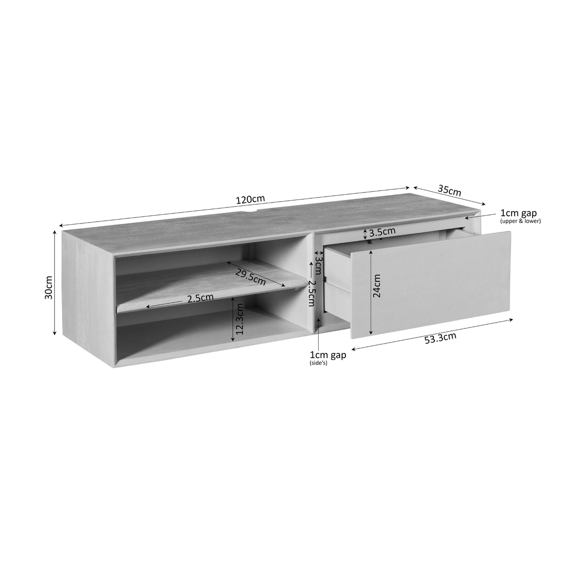 Svævende tv-møbel Ambiance mangotræ sand 120 cm Starfurn