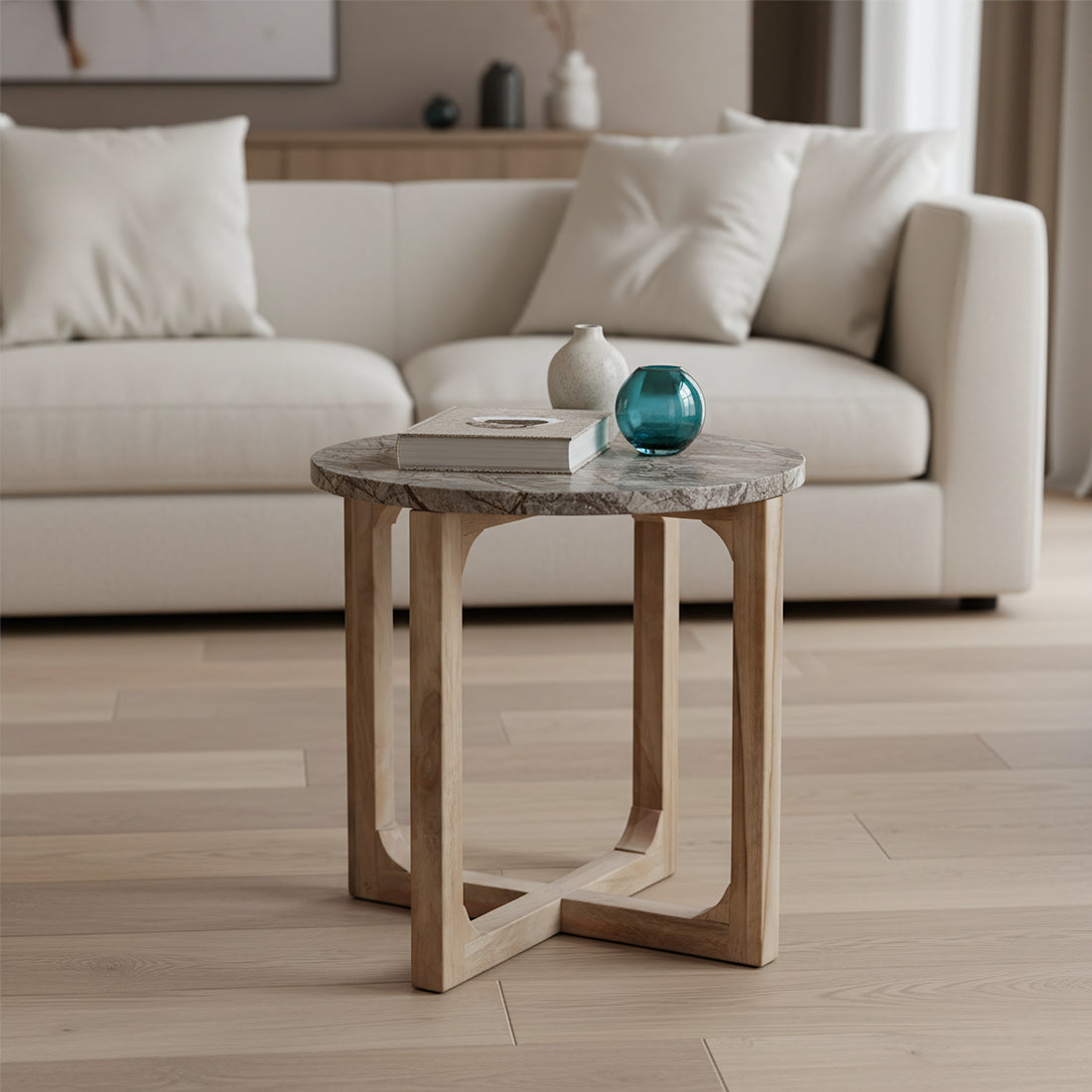 Sidebord Bizar marmor – 50 × 50 × 50 cm Raw Materials