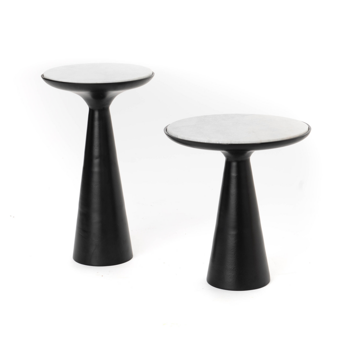 Bijzettafel Essy Marmer Wit Poot Zwart 45cm van Starfurn, rond wit marmeren blad op zwarte poot