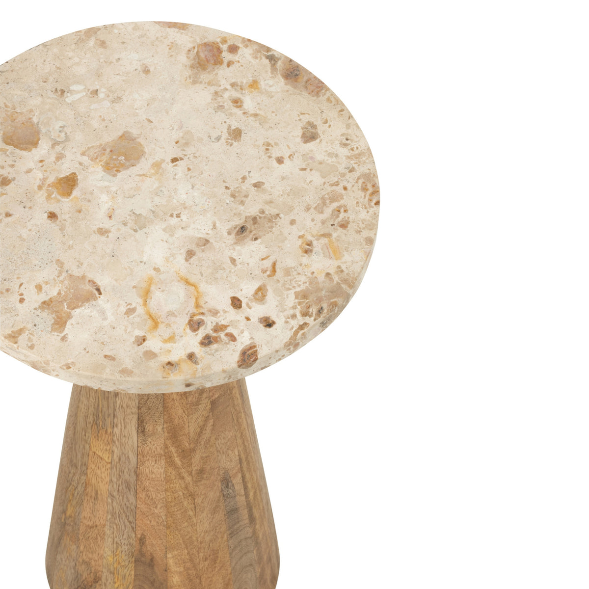 Rundt sidebord i marmor og træ – beige/brun – sæt med 2 fra J-Line