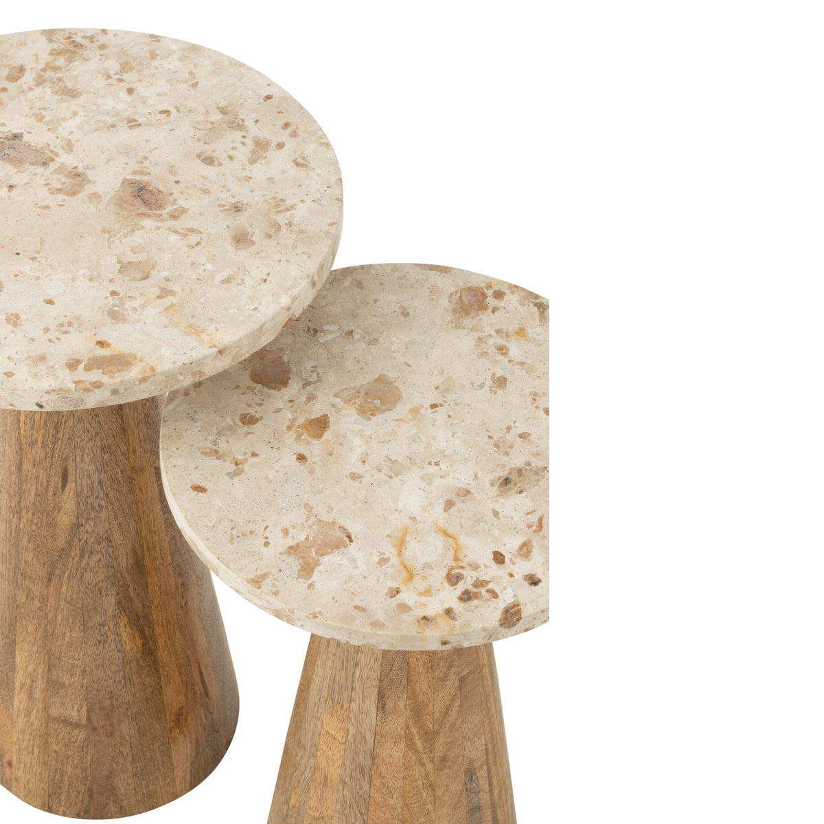 Rundt sidebord i marmor og træ – beige/brun – sæt med 2 fra J-Line