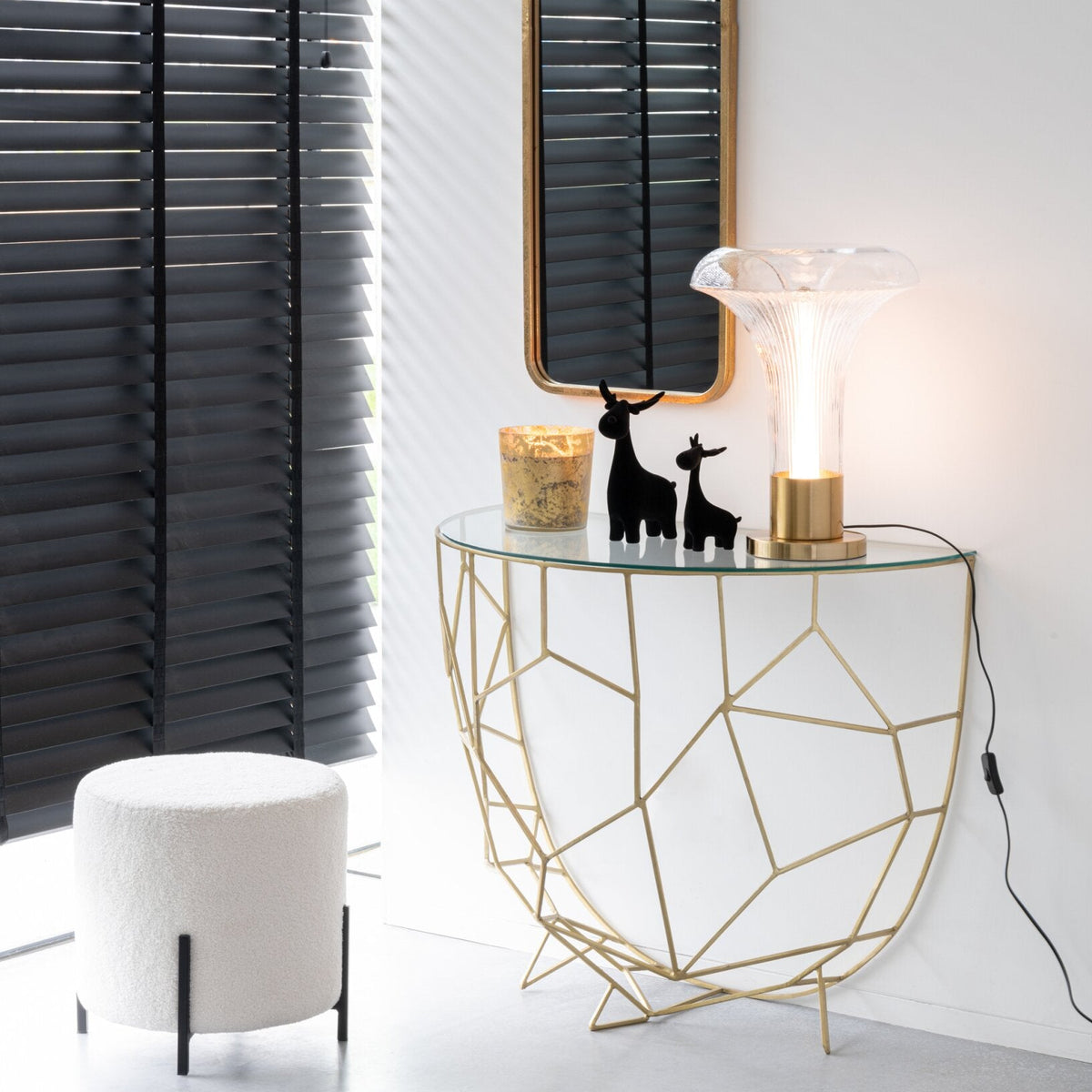 Moza konsolbord i metal/glas, guld, J-Line