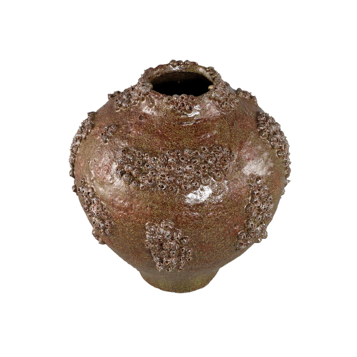 Deisy Green Ceramic Jar Shaped Vase Rough Coral M van PTMD, zijaanzicht van de vaas op witte achtergrond