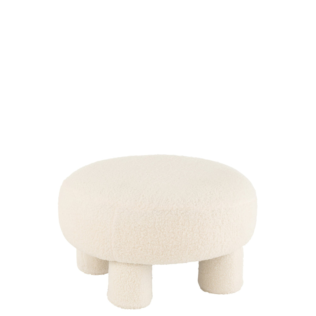 J-Line skammel round teddy bouclé hvid med ben J-Line