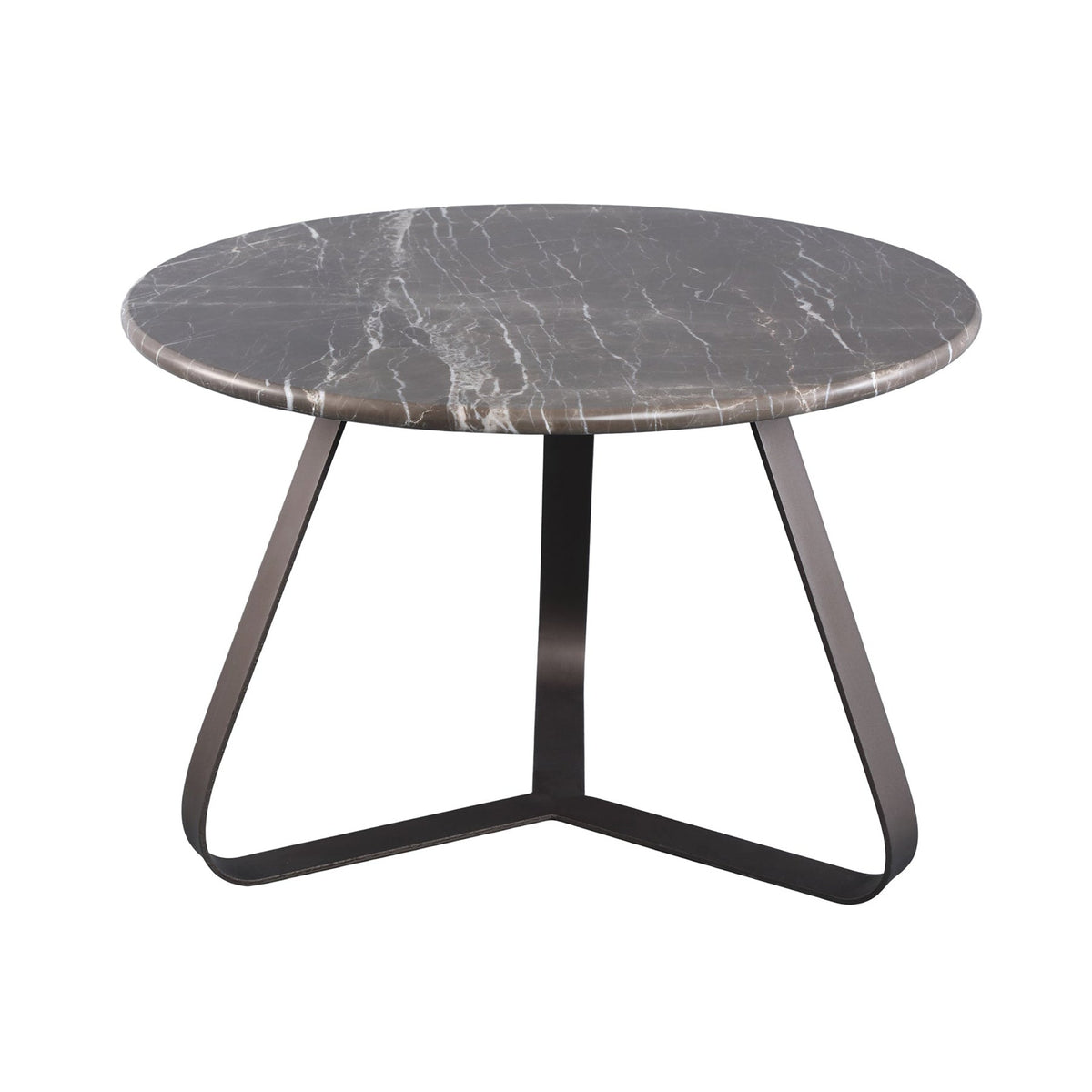 Kae Salontafel Marmer Rond Small van PTMD, ronde salontafel met donker marmeren blad en ijzeren poten op wit