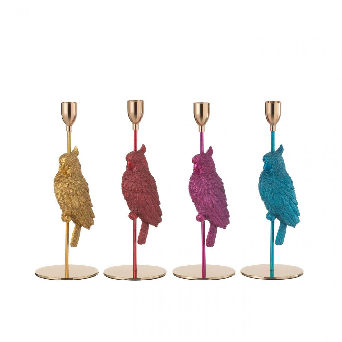 Kandelaar Vogel Resine Mix Set van 4 - Kandelaar - J-Line - livinglovely.nl