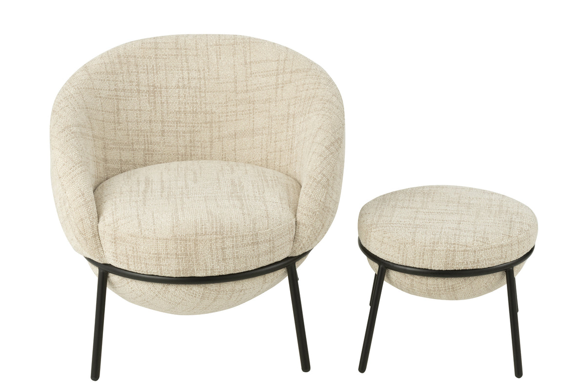 Loungstoel + krukje Napoli Beige J-Line - Loungestoel - J-Line - livinglovely.nl