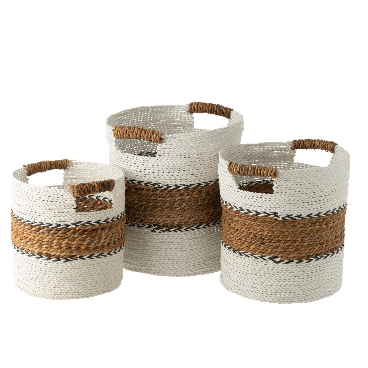 Manden Laura Raffia Wit/Naturel Set van 3 - Mand - J-Line - livinglovely.nl
