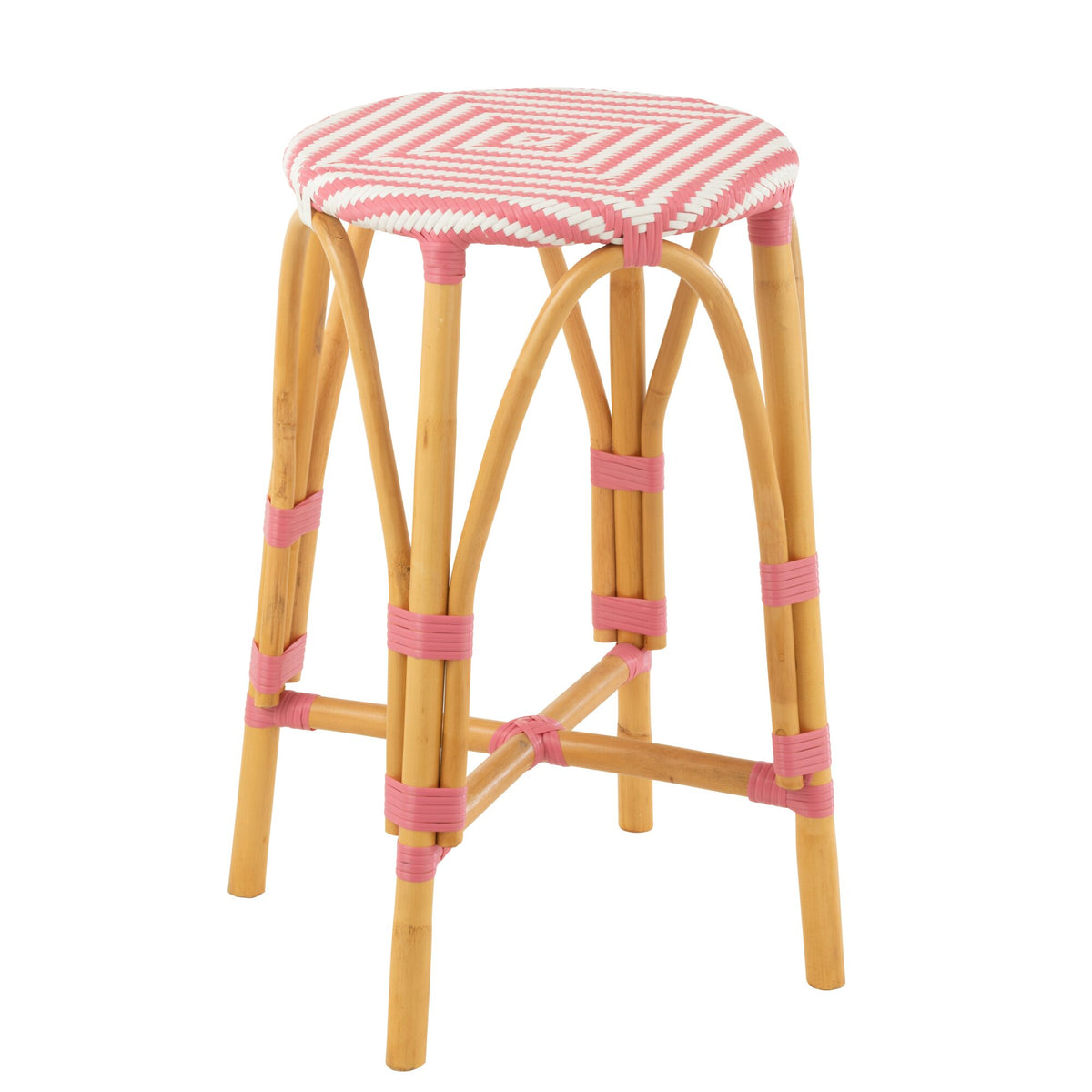 Outdoor barstol Live rund rattan pink/hvid J-Line