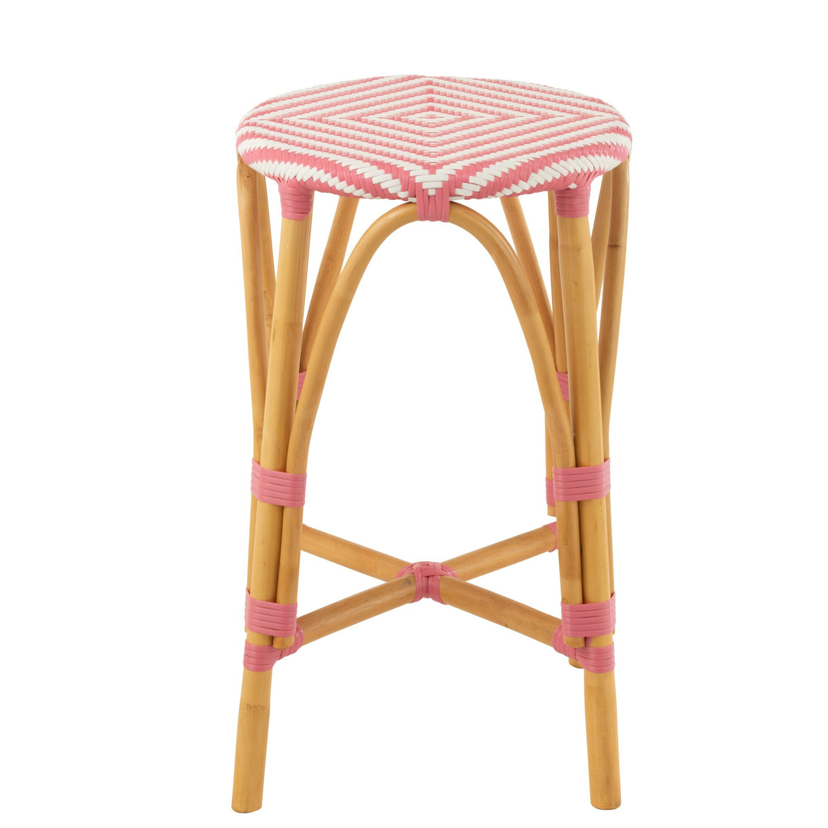 Outdoor barstol Live rund rattan pink/hvid J-Line