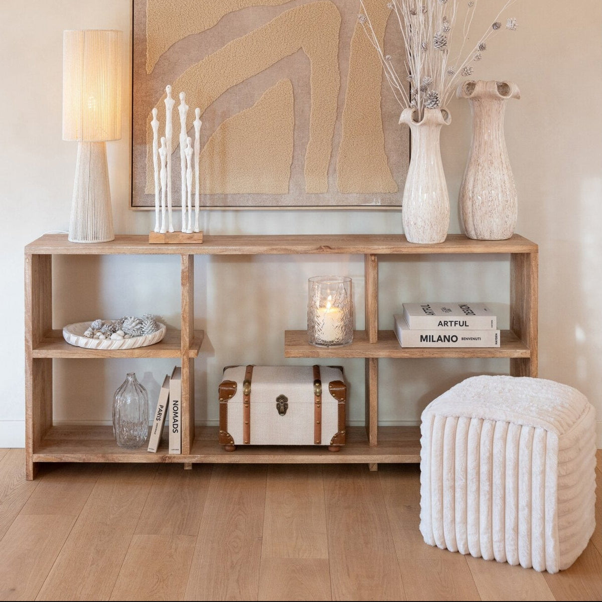 Puf med ribbet hvid MDF – J-Line