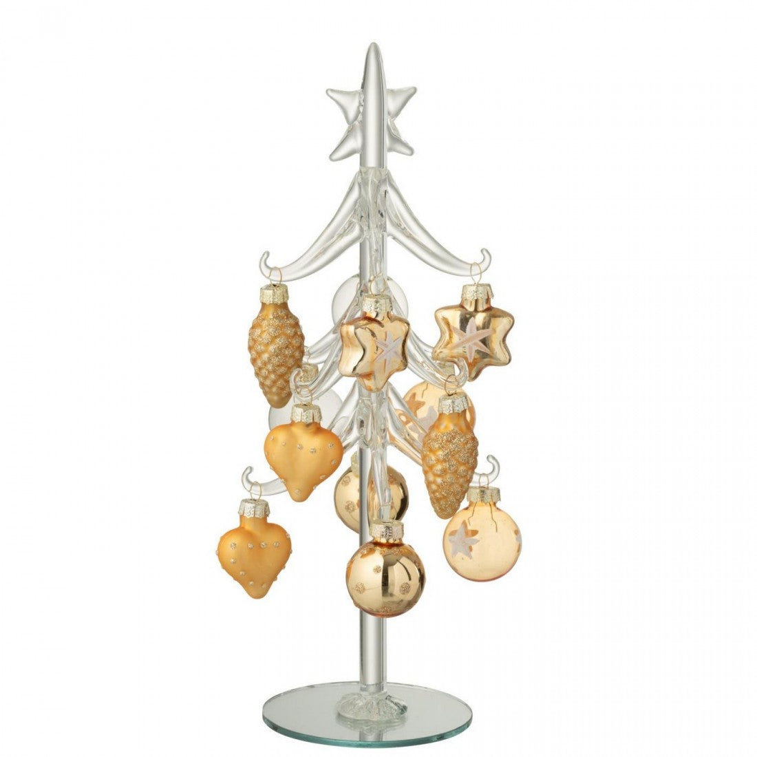 Juletræ + glaskugler, transparente/guldfarvede – J-Line