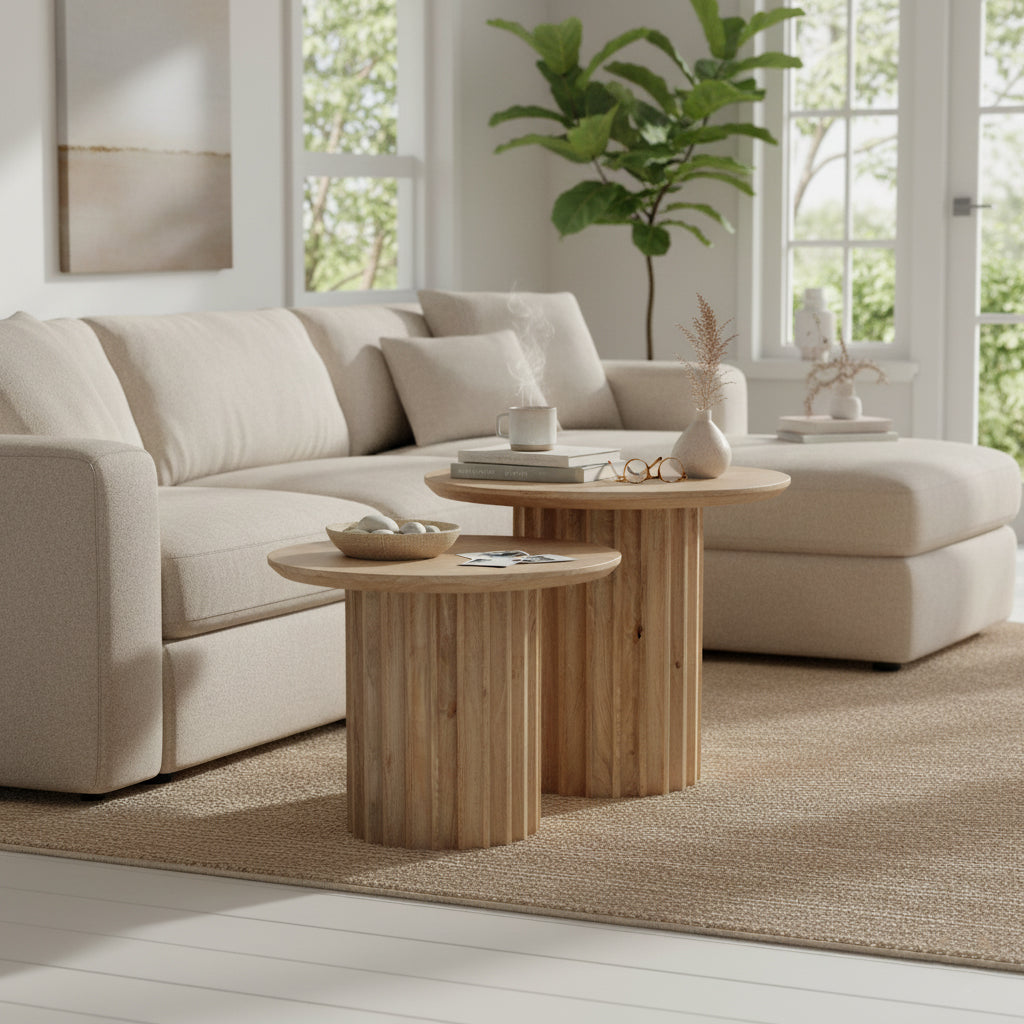 Sidebord Bullnose Reversed Fluted Natural Ø50 cm Raw Materials