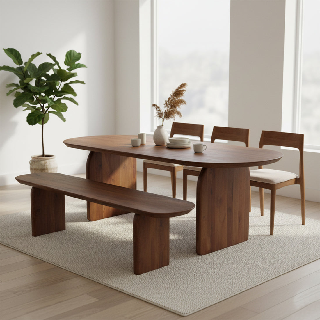 Spisebænk Bullnose Brun Mangotræ 200 cm Raw Materials