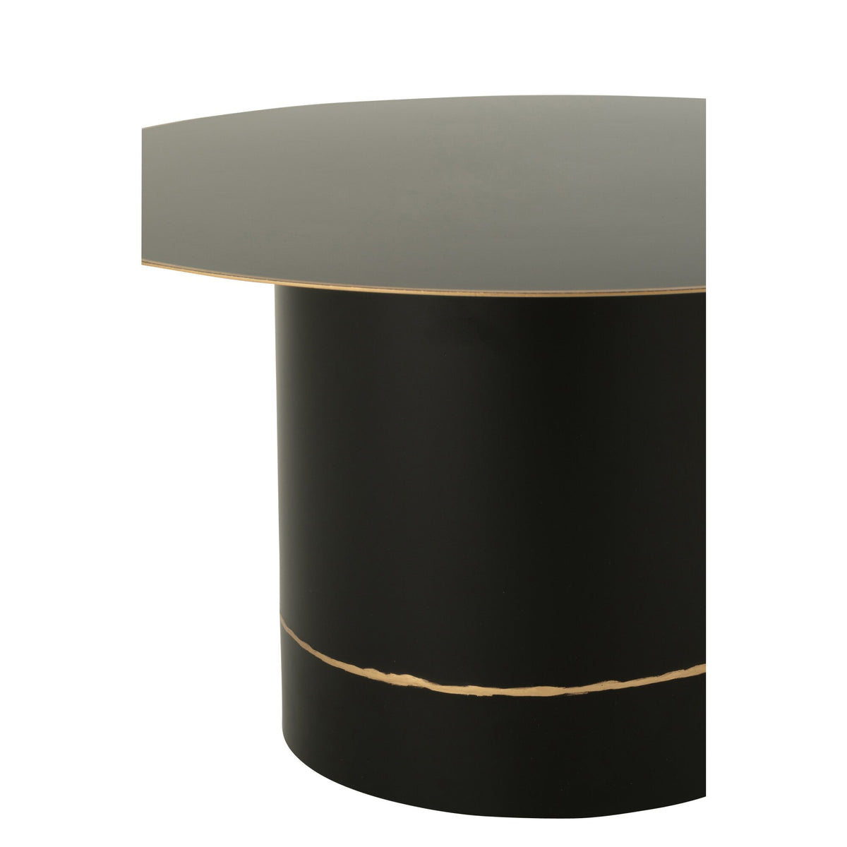Sofabord med cylindrisk fod og guldfarvet kant, rundt, jern, sort/guldfarvet, small, J-Line