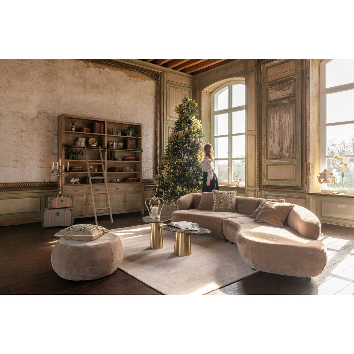 Set van 2 Bijzettafel Marmerlook IJzer Brons/Taupe J-Line