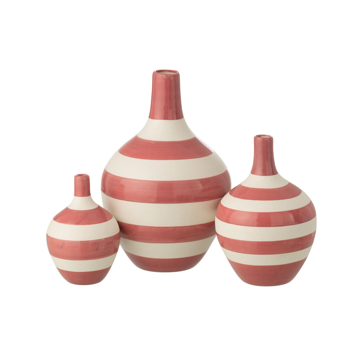 Sæt med 3 vaser, stribet porcelæn, hvid/rosa, J-Line