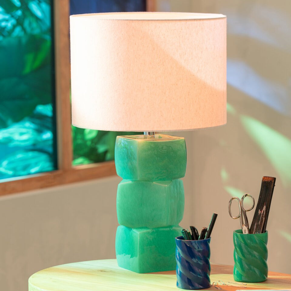 Bordlampe 3 kuber glas mørkegrøn J-Line