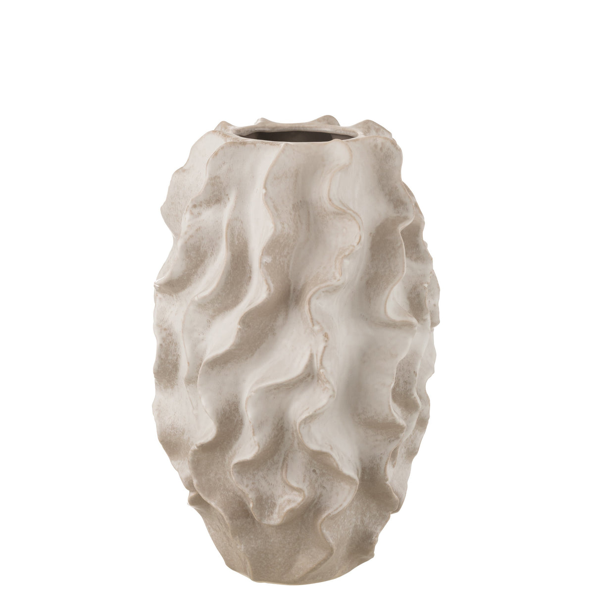 Vaas Abstract Golven Keramiek Beige Large L33cmxB33cmxH48cm - Vaas - J-Line - livinglovely.nl