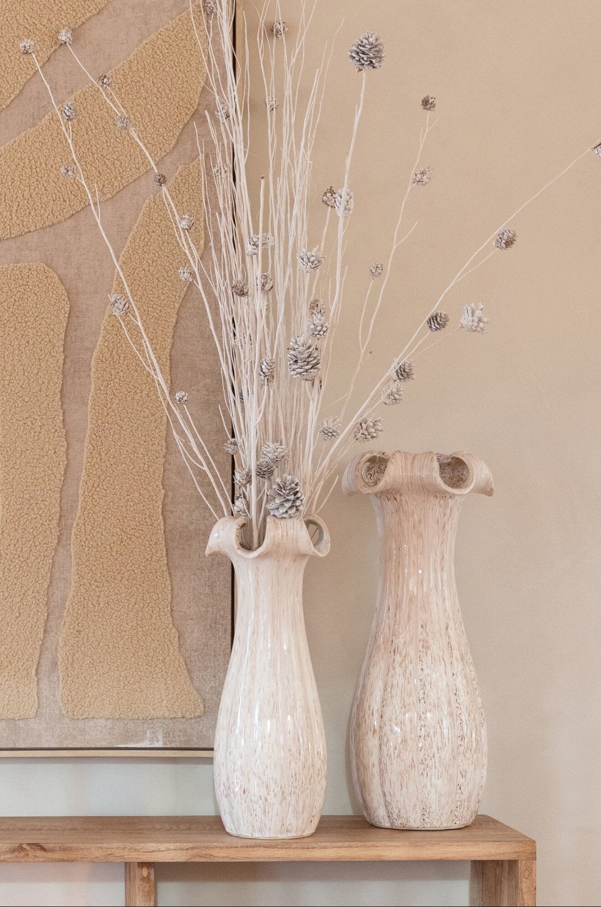 Vase i glaseret keramik, beige, lille, J-Line