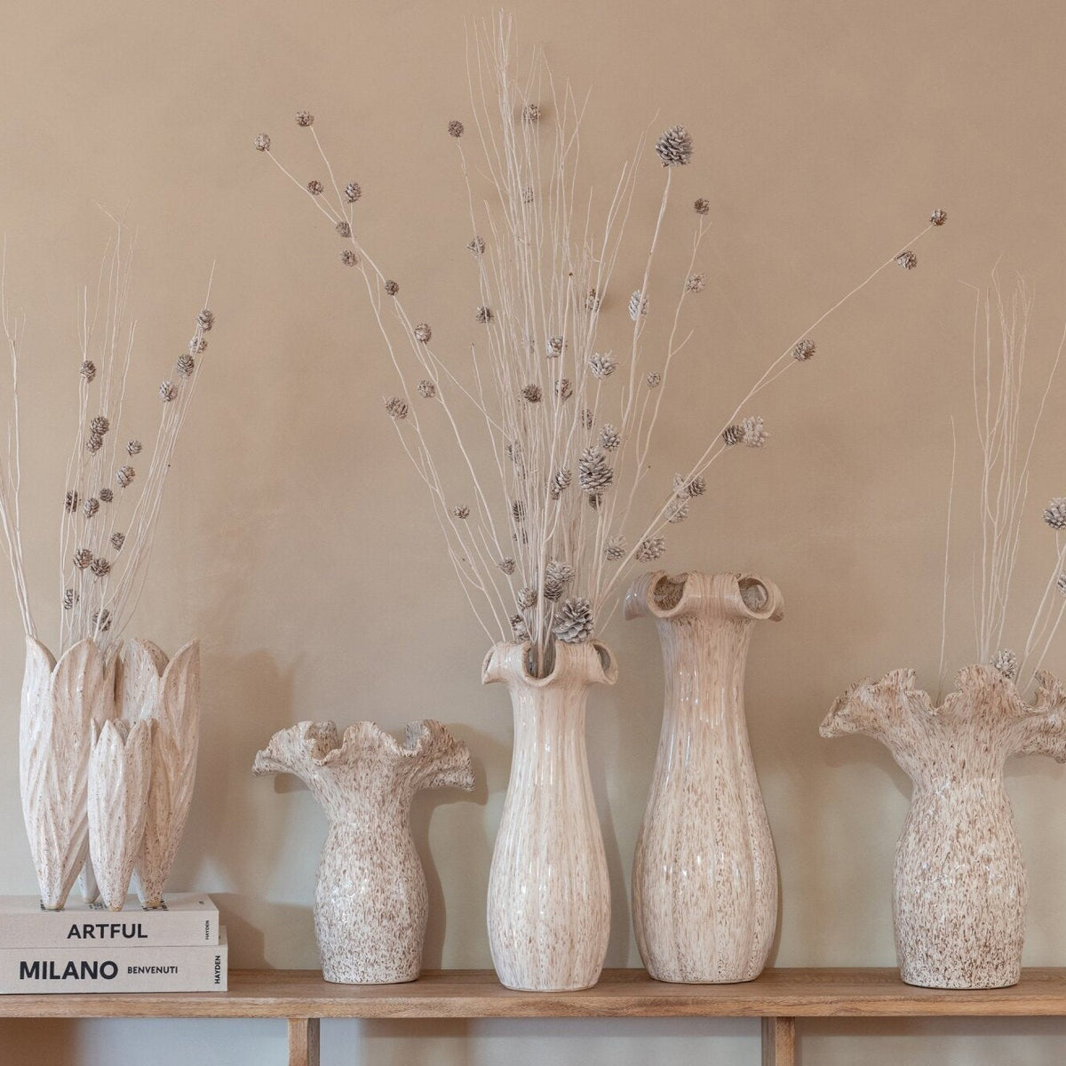 Vase i glaseret keramik, beige, lille, J-Line