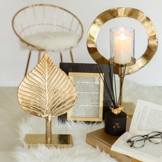 Windlicht Rond Voet Aluminium Goud Large - Windlicht - J-Line - livinglovely.nl